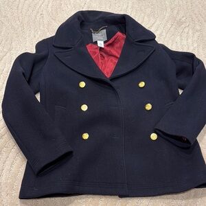 J. Crew Navy Coat with Red Lining